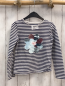 Preview: Okaidi  Langarmshirt  Gr. 116  blau weiße Streifen Pailettenblume 