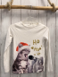 Preview: H&M  Langarmshirt  Gr. 122  weiß Katze mit Weihnachtsmütze goldene Glitzrschrift 