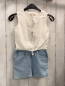 Preview: neu Esprit  Playsuit Gr. 104  weißes Oberteil mit Lochmuster Jeansshorts 