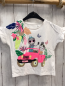 Preview:   T-Shirt  Gr. 104  weiß pink Jeep Blätter Figuren Tiere