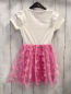 Preview:   Kleid  Gr. 110  weißes geripptes Oberteil silber Glitzergürtelband pink Rock mit Tüllüberrock + pink Schmetterlingen 