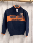Preview: Review  Pullover  Gr. 128  blau Strick Kragen mit Reißverschluss orange Streifen mit Schrift 