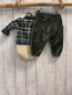 Preview: 2tlg Hust & Claire  Langarmbody + Jogginghose  Gr. 68  oliv blau weiß kariert + oliv Nicky 
