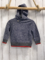Preview: GAP  Pullover  Gr. 86  blau hellgrau meliert Strick Kapuze grau roter Streifenbund 