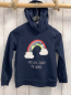 Preview: H&M  Pullover  Gr. 110  blau Kapuze bunter Pailettenbogen + Wolken silber schrift 
