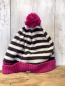 Preview: S´ Oliver  Mütze Gr. 51/53  grau weiße Streifen pink Bund + Bommel Strick