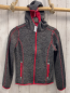 Preview:   Strickjacke  Gr. 134/140  grau hellgrau meliert roter Bund + Nähte Kapuze 