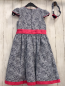 Preview: 2tlg  Kleid + Stirnband Gr. 134 blau weiße Stickerei pink Gürtelband + Bund Schleife 