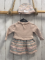 Preview: 2tlg Maggie & Zoe  Kleid + Mütze  Gr. 68  creme Zöpfe + hellblau weiß rosa Muser mit Rauten + Blumen 