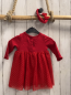 Preview: 2tlg  Kleid + Stirnband  Gr. 68  rot Tüllüberrock mit goldenen Glitzerpunkten 