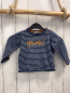 Preview:  Pullover  Gr. 74  blau weiße Streifen Strick ocker Schrift 