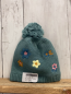 Preview: Alana  Mütze  Gr. 46/47  petrol Strick bunte Blumen Bommel 