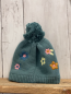 Preview: Alana  Mütze  Gr. 46/47  petrol Strick bunte Blumen Bommel 