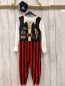 Preview: 2tlg  Karnevalkostüm  Gr. 110  weiß + rot schwarz gestreifter Piratenoverall + schwarzes Tuch mit Totenkopf 