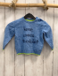Preview: Liegelind  Pullover  Gr. 86  blau hellgrau meliert Strick hellgrüner Bund graue Schrift 