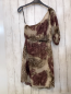 Preview: Guess  Kleid  Gr. 36  beige weinrot brauner Blumendruck 1 Seite schulterfrei 