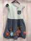 Preview: Blue Zoo  Kleid  Gr. 116  mint Oberteil Jeansrock mit gestickten Blumen Pailettentiger 