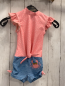 Preview: Playshoes  Badeanzug  Gr. 80  rosa  weiße Punkte Rüschen + blau weiße Streifen Krabbe 