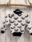 Preview:   Pullover  Gr. 104  weiß Strick flusig schwarze Schleifen + Bund 