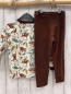Preview: 2tlg  Pullover + Leggings  Gr. 110  weiß Affen Blätter brauner Bund + braun 