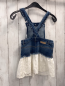 Preview: Mayoral  Trägerrock Gr. 116  blau Jeans + weißer Saum mit Lochstickerei weiße Blumen 