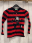 Preview: Benetton  Langarmshirt  Gr. 122  schwarz rote Streifen Pailettenkater + rote Herzen 