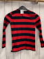 Preview: Benetton  Langarmshirt  Gr. 122  schwarz rote Streifen Pailettenkater + rote Herzen 