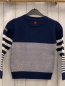 Preview: Retour Pullover  Gr. 122/128  blau + blau weiß gemustert + weiße Streifen + weiße Schrift Strick 