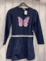 Preview: Salt & Pepper  Kleid  Gr. 128  blaues Oberteil mit Schmetterling mit silber Pailetten blau silber gestreifter Rock mit blauem Tüllüberrck