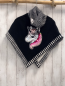 Preview:   Poncho  Gr. 116  schwarz Strick schwarz grau melierter Kragen Pailetteneinhorn 