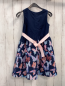 Preview: BonPrix  Kleid  Gr. 128  blaues Oberteil rosa Gürtelband mit Schleife Rock mit Schmetterlingen + Unterrock 