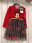 Preview: neu Disney  Kleid  Gr. 98   rotes Oberteil mit Minnie Mouse karierter Rock goldenes Glitzergürtelband 