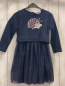 Preview: Happy Girls  Kleid  Gr. 116  blaues Oberteil mit Igel mit bunten Rosetten blauer Tüllüberrock mit silber Glitzerpunkten 