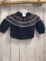 Preview: Müsli  Pullover  Gr. 62  grau + weiß hellgrau braunes Muster mit Rauten Strick 