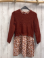 Preview: Sergent Major  Kleid  Gr. 128  braunes Strickoberteil mit Lochmuster weißer Rock mit rost Blättern 