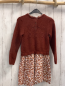 Preview: Sergent Major  Kleid  Gr. 128  braunes Strickoberteil mit Lochmuster weißer Rock mit rost Blättern 