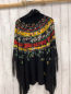 Preview: neu Desigual M  Poncho  schwarz Feinstrick bunte Streifen mit blumen Pailetten Fransenbund 
