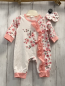 Preview: 2tlg  Schlafanzug + Handschuhe  Gr. 62  weiß lachs Bund mit Rüschen Blumen 