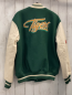 Preview: H&M  Collegejacke Gr. M grün mit Schrift + Tigeraufnäher creme lederoptik Ärmel 