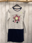 Preview: Desigual  Kleid  Gr. 146/152  weiß grau gestreiftes Oberteil mit Sternen mit Pailetten 