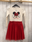 Preview: Disney  Kleid  Gr. 140  weiß Minnie Mouse mit Pailettenschleife roter Tüllüberrock mit Glitzerpunkten 
