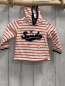 Preview: Steiff  Pullover  Gr. 68  weiß hellrote Streifen Kapuze blauer Bund + blaue Teddyschift 