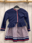 Preview: 2tlg Tutto Piccolo  Kleid + Sweatjacke  Gr. 110  blau + weiß weinroter Druck + weiß rote Streifen + weiß roter Streifnbund 