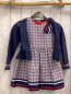 Preview: 2tlg Tutto Piccolo  Kleid + Sweatjacke  Gr. 110  blau + weiß weinroter Druck + weiß rote Streifen + weiß roter Streifnbund 