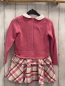 Preview: Mayoral  Kleid  Gr. 104  pink Strickoberteil mit 2 Mädchen + weißer Kragen beige rosa rot weiß karierter Rock