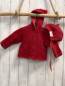 Preview: 2tlg Hess Natur  Jacke + Mütze  Gr. 74   rot 100 % Schurwolle mit orange rot gestreiftem Futter 