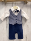 Preview: Orsolino  Overall  Gr. 50  weiß blau + blau grau melierte Weste + Fliege 