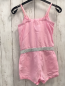 Preview: H&M  Playsuit Gr. 128  rosa Punkte + grau weiß gestreifter Gürtel 