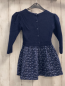 Preview:   Kleid  Gr. 92  blaues Strickoberteil blauer Rock mit hellblau weiißen Blumen + Schmetterlingen 