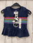 Preview: neu Disney  T-Shirt  Gr. 98  blau bunte Bruststreifen Minnie Mouse mit silber Glitzer Rüschensaum 